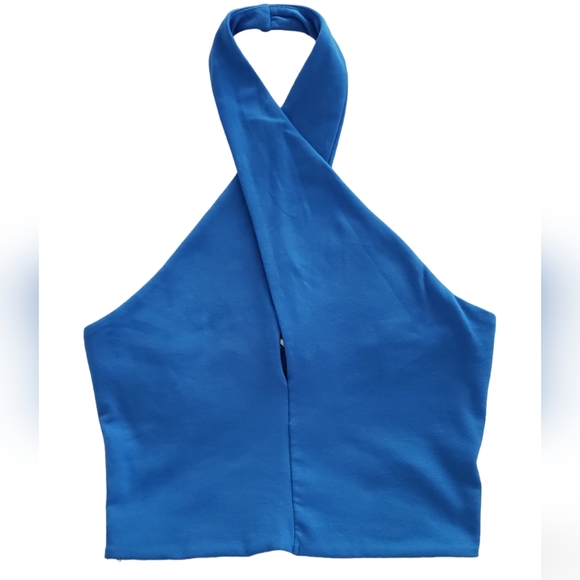NWOT Zara Blue Torquoise Halter Top Size L - Picture 2 of 10